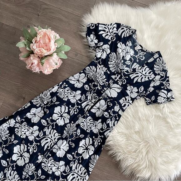 New Roxy Ocean Echo Navy Tropical Floral Button Down Maxi Dress - Picture 1 of 7